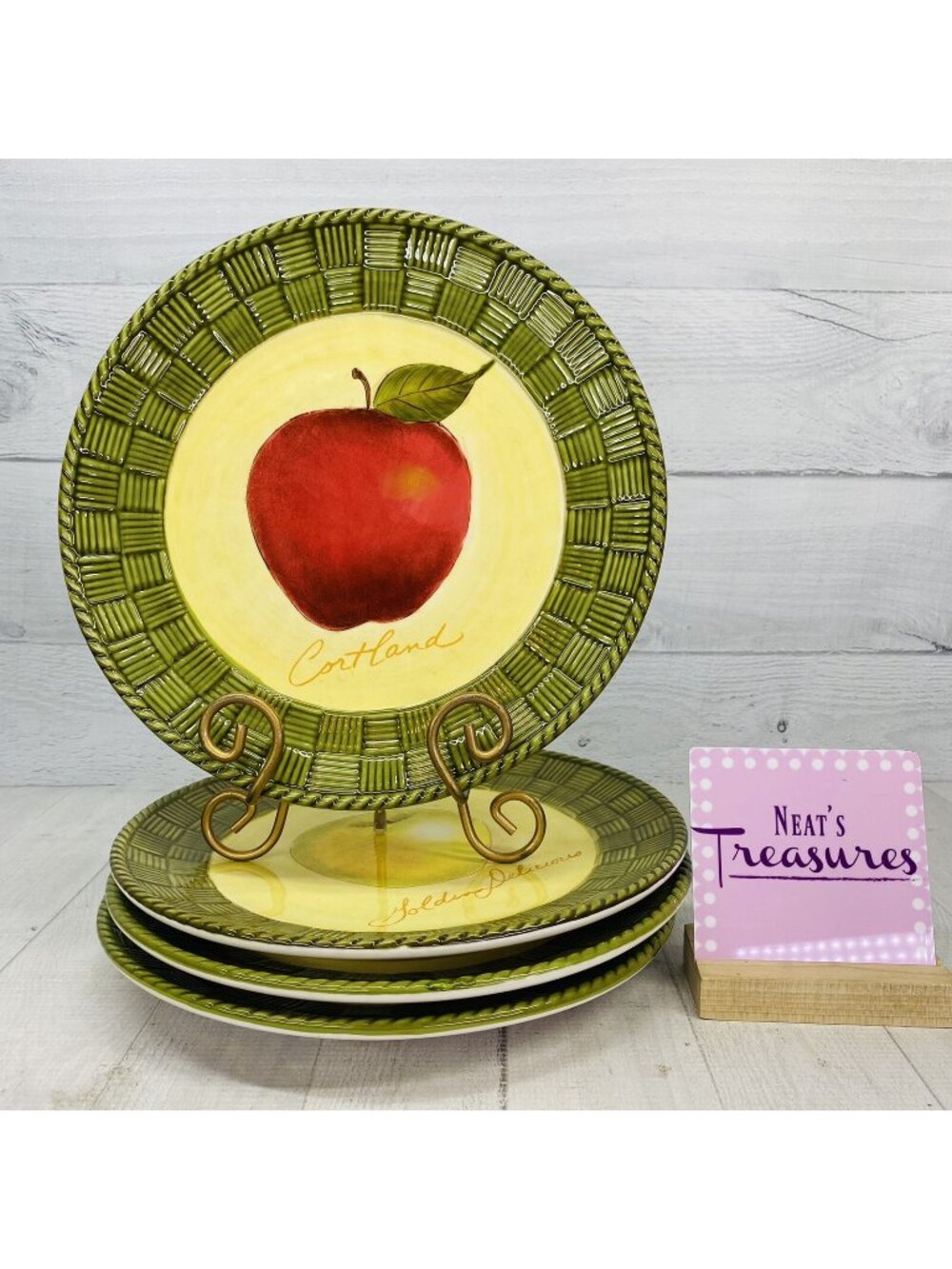 Cracker Barrel Susan Winget APPLE BLOSSOM HONEY Stoneware Dinner Plates Set of 4